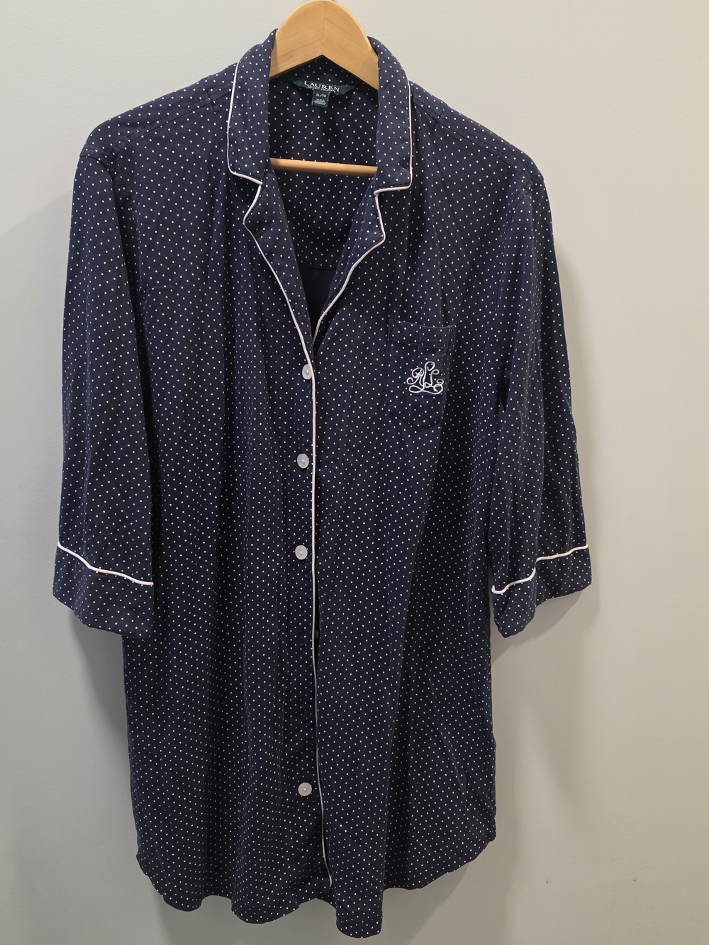 Lauren Ralph Lauren Navy Polka Dot Sleep Shirt Nightgown XL